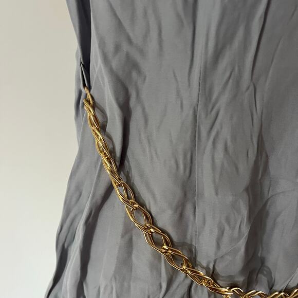 Vintage Gray Sheath Dress w Gold Chain Belt Sz 12 Office Mod Madmen Retro - Picture 3 of 9